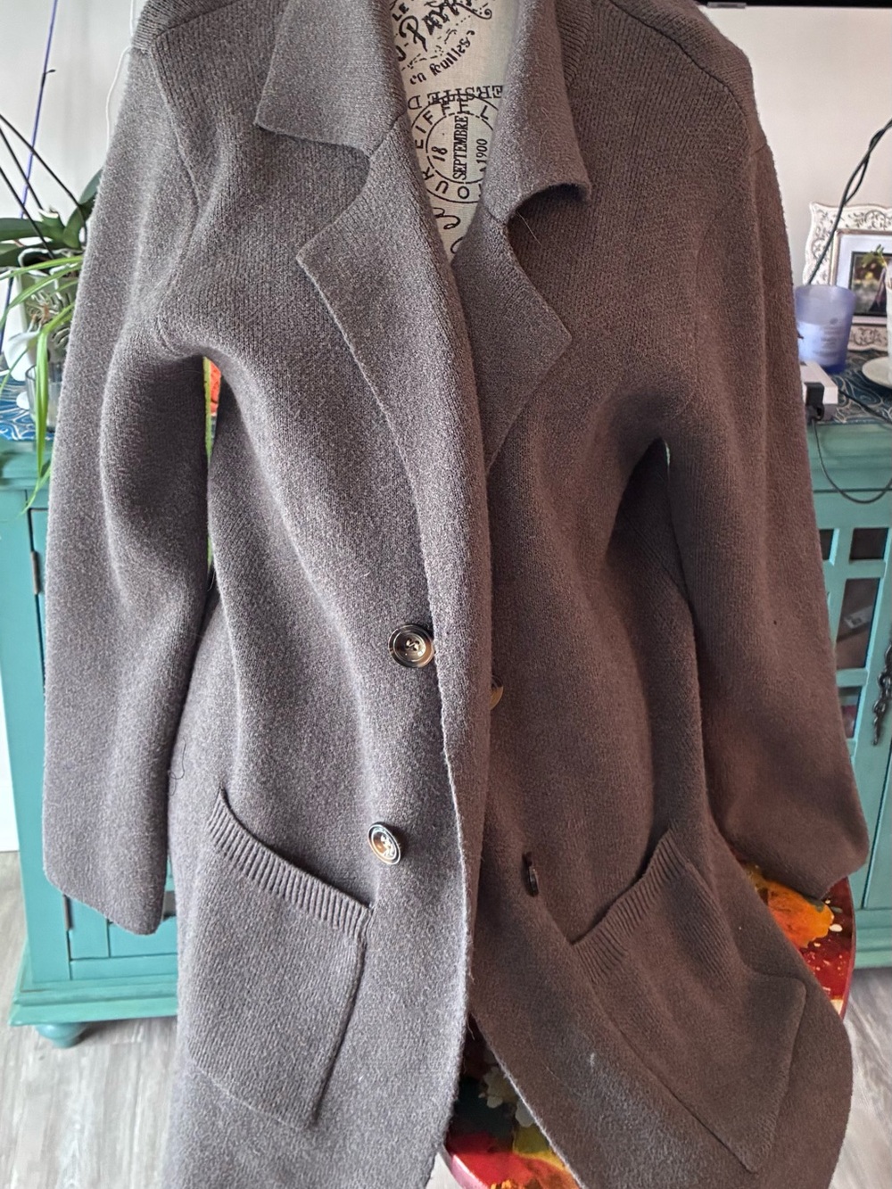 Amazon Women's Long Button Front Cardigan Jacket in Charcoal
